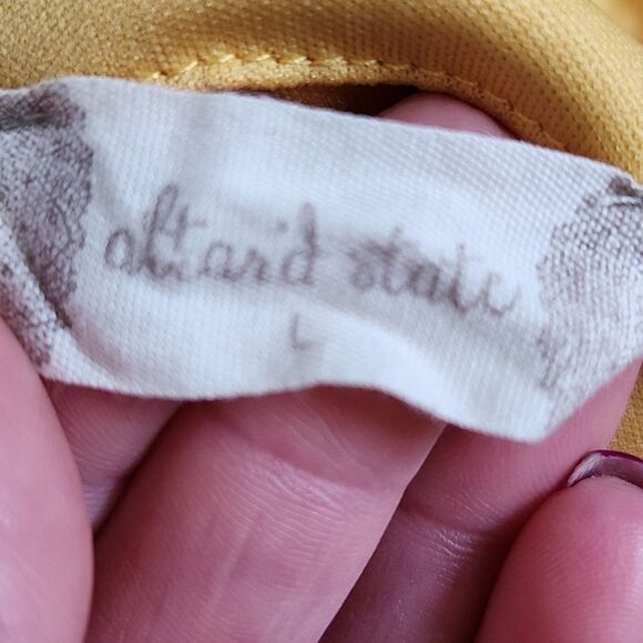 Altar'd State Jovanna Mustard Mini Dress With Tie Belt, Embroidered, L - Picture 6 of 8